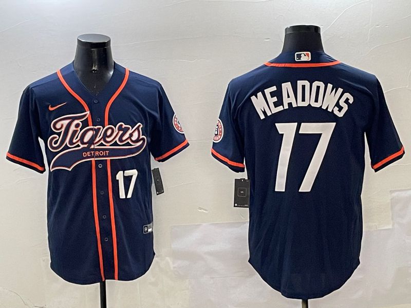 Men Detroit Tigers 17 Meadows Blue Jointly Name 2025 Nike MLB Jersey style 2